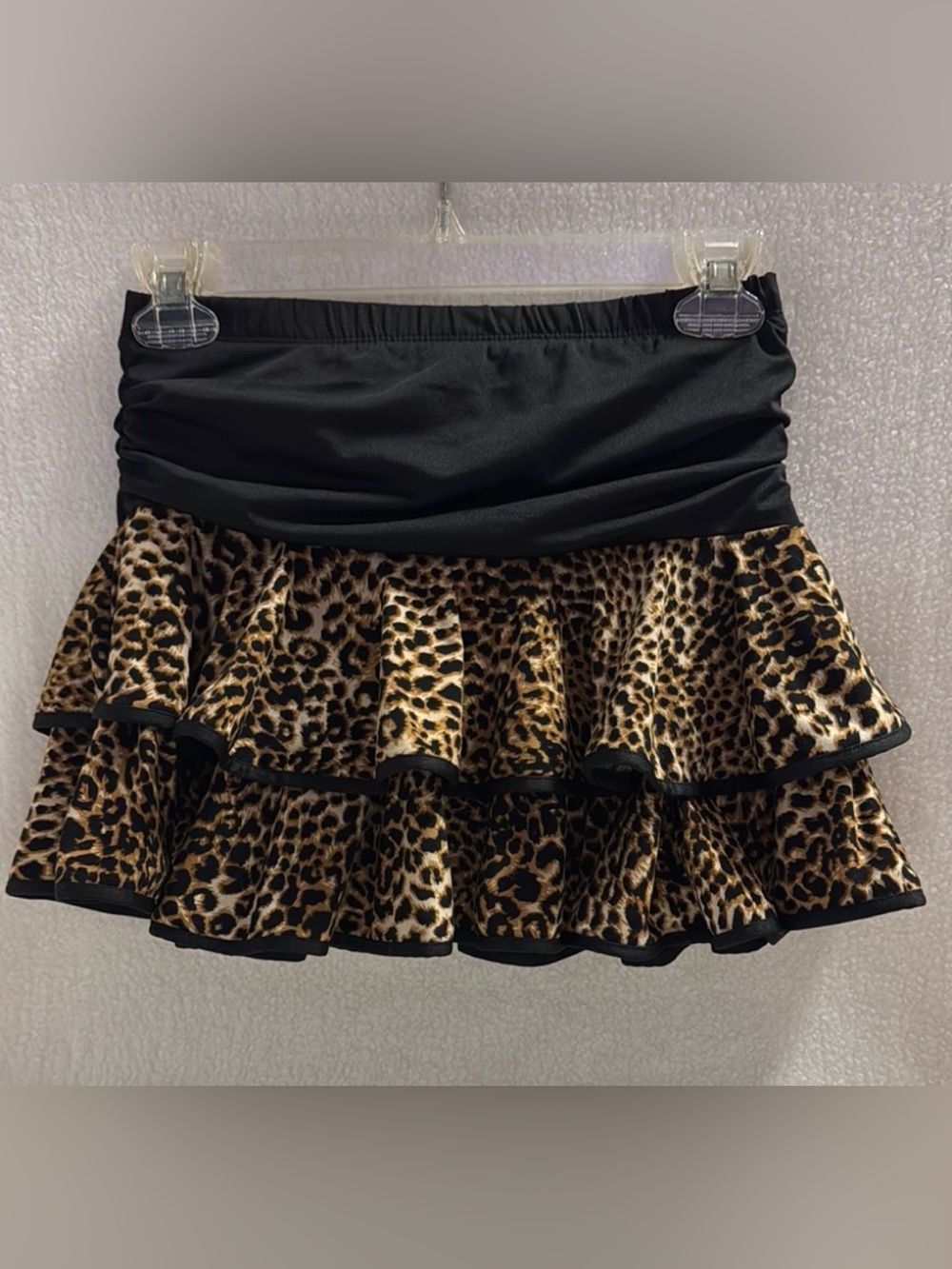 Dance Skort Leopard Print Tiered Ruffles Ruched Stretch Size EUR 160/USA 14-16